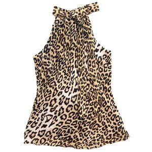 Banana Republic Silk Cheetah Print Halter Top with Bow Detail | Size XS